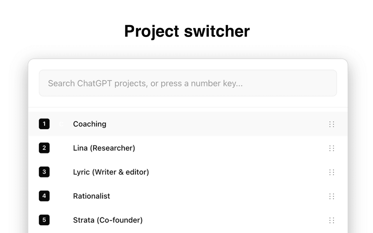BetterChat Screenshot - Showing project switcher and markdown export